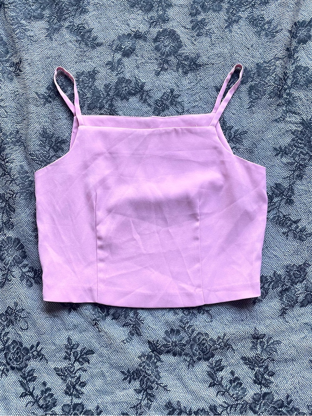 Lilac Pink Square Neck Cropped Cami Top